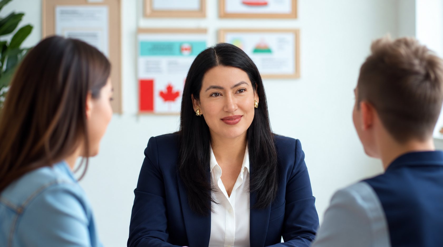Gina Salinas, RCIC-IRB, in an immigration consultation with clients